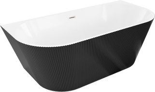 Mexen Oris vana volně stojící přisazená rýhovaná 170 x 80 cm, bílá/černá, přepad nikl kartáčovaný - 52871708075-97