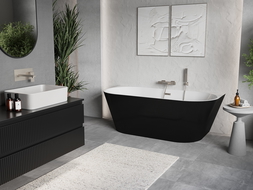 Mexen Oris vana volně stojící přisazená rýhovaná 170 x 80 cm, bílá/černá, přepad nikl kartáčovaný - 52871708075-97