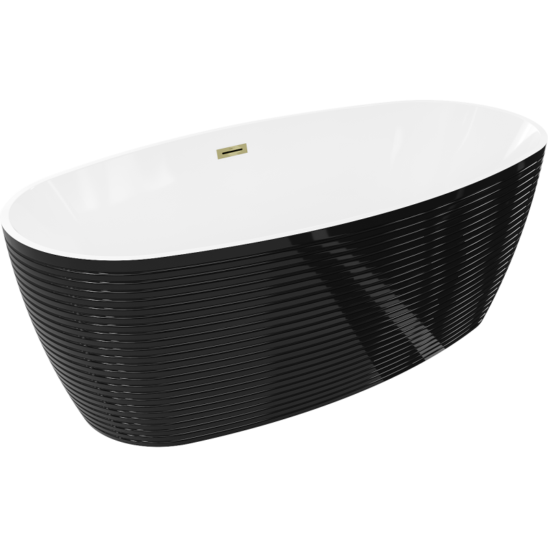 Mexen Lira volně stojící vana vzor 170 x 80 cm, bílá/černá, přepad zlatý - 52831708075-50
