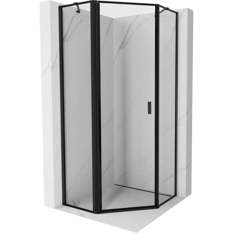 Mexen Mist sprchový kout pentagonální sklopný levý 80 x 80 cm, černý rámeček, černá - 8A8-080-080-70-70-L