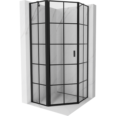 Mexen Mist pentagonální sprchový kout s levými závěsy 90 x 90 cm, černá mřížka, černá - 8A8-090-090-70-77-L