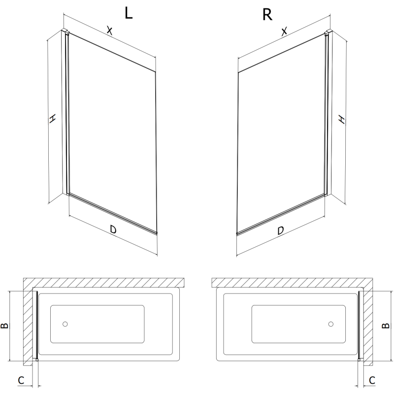 Mexen Mist sprchový panel 1-křídlové levé 50 x 150 cm, černá mřížka, černá - 8A9-050-001-70-77-L