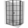 Mexen Mist asymetrická pětiúhelníková sprchová kabina s pravými závěsy, 90 x 100 cm, černá mřížka, černá