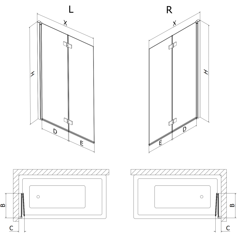 Mexen Mist vanová zástěna 2-křídlová pravá 80 x 150 cm, transparentní, zlatá - 8A9-080-002-50-00-P