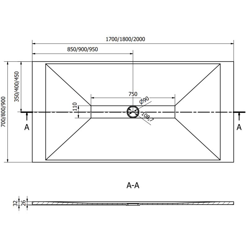 Mexen Toro obdélníková sprchová vanička SMC 170 x 80 cm, černá - 43708017
