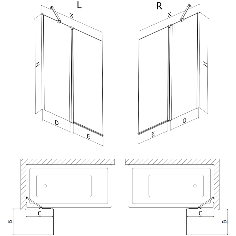 Mexen Mist sprchová zástěna 2-křídlová 130 x 150 cm, transparentní, černá - 8A9-130-011-70-00