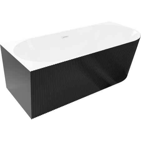Mexen Silo volně stojící rohová vana levá ryhovaná 150 x 75 cm, bílá/černá, bílý přepad-52891507575L-20