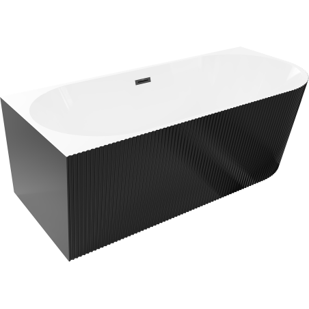 Mexen Silo volně stojící rohová vana levá rýhovaná 150 x 75 cm, bílá/černá, přepad černý - 52891507575L-70