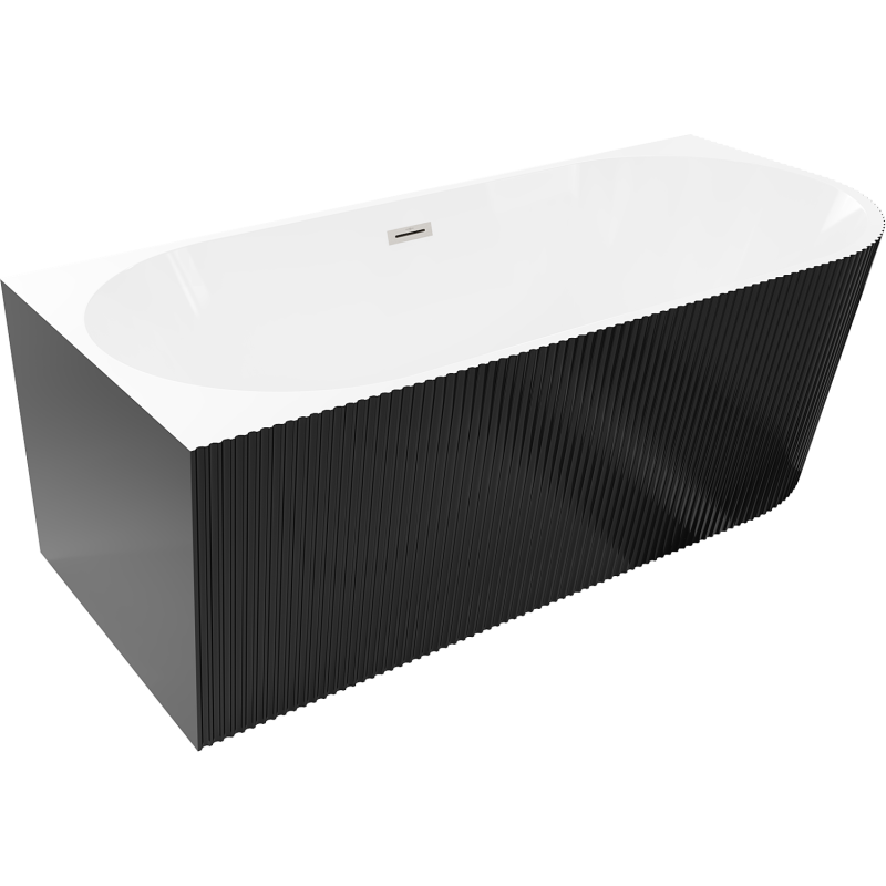 Mexen Silo volně stojící rohová vana levá vroubkovaná 150 x 75 cm, bílá/černá, přepad kartáčovaný nikl - 52891507575L-97