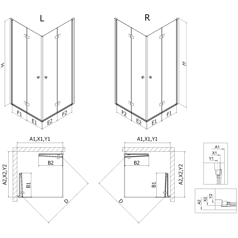 Mexen Mist-F Duo skládací sprchová kabina levá 100 x 90 cm, transparentní, černá - 8A6-100L-090P-70-00
