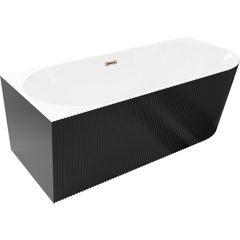 Mexen Silo volně stojící rohová levá rýhovaná vana 170 x 80 cm, bílá/černá, přepad růžové zlato - 52891708075L-60