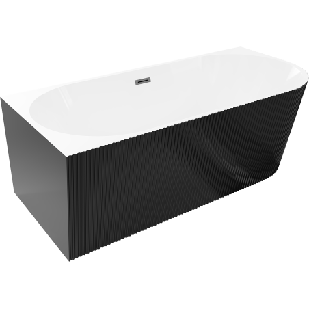 Mexen Silo volně stojící rohová levá vana s drážkami 170 x 80 cm, bílá/černá, přepad gun gray kartáčovaný - 52891708075L-66