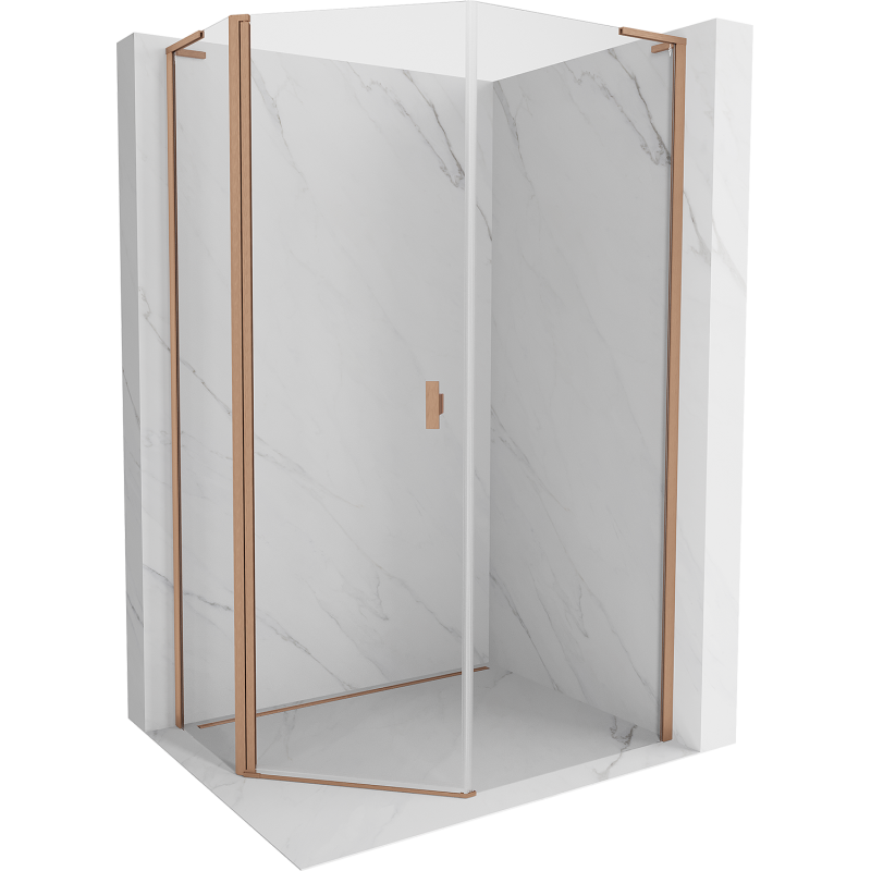 Mexen Mist L asymetrická pentagonální sprchová kabina 80x90 cm, transparentní, kartáčovaná měď - 8A8L-080-090-65-00