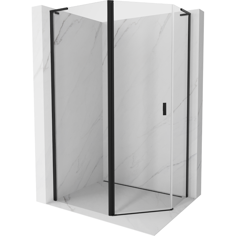 Mexen Mist L asymetrická pětúhelníková sprchová kabina, výklopná 90 x 80 cm, transparentní, černá - 8A8L-090-080-70-00
