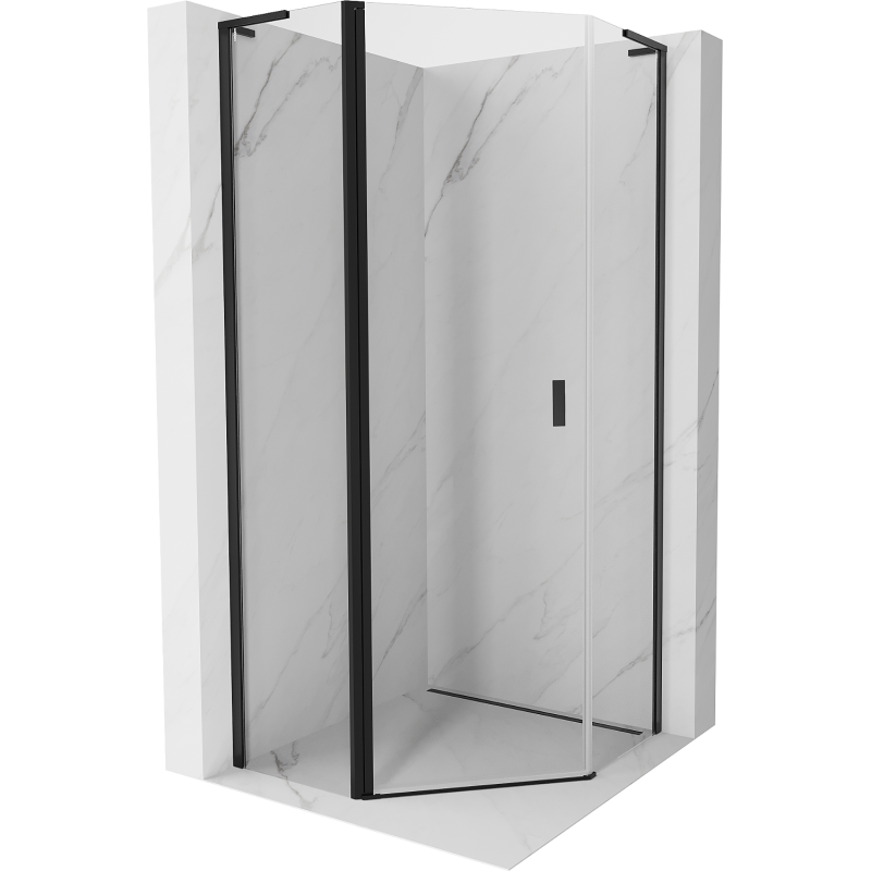 Mexen Mist L pětiúhelníkový sprchový kout s otvíracími dveřmi 90 x 90 cm, transparentní, černá - 8A8L-090-090-70-00