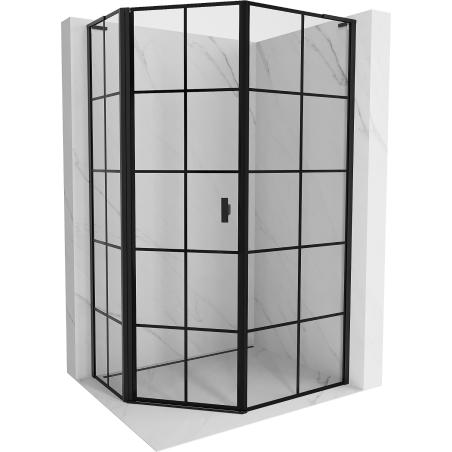 Mexen Mist L asymetrická pětiúhelníková sprchová kabina, výklopná vlevo 80 x 100 cm, černá mřížka, černá
