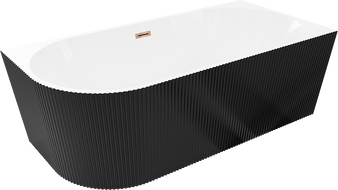 Mexen Silo volně stojící rohová vana pravá, žebrovaná 150 x 75 cm, bílá/černá, přepad růžové zlato - 52891507575P-60