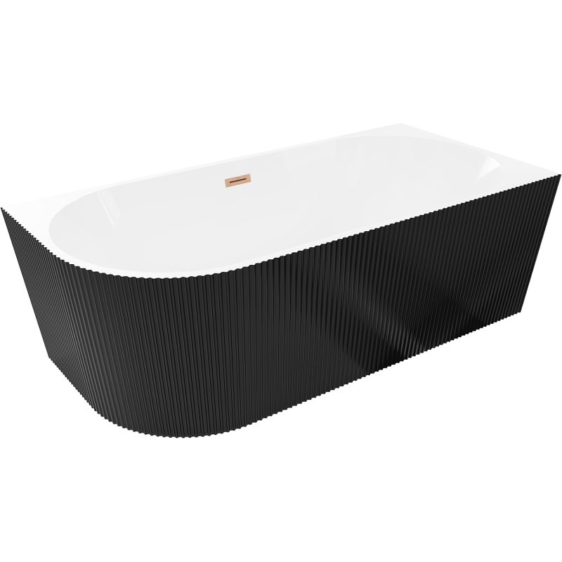 Mexen Silo volně stojící rohová vana pravá rýhovaná 150 x 75 cm, bílá/černá, měď kartáčovaná - 52891507575P-65