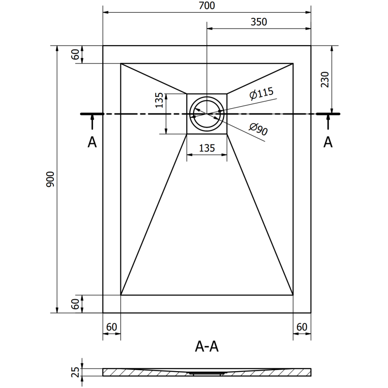 Mexen Stone+ obdélníkový kompozitní sprchový kout 90 x 70 cm, bílý - 44107090