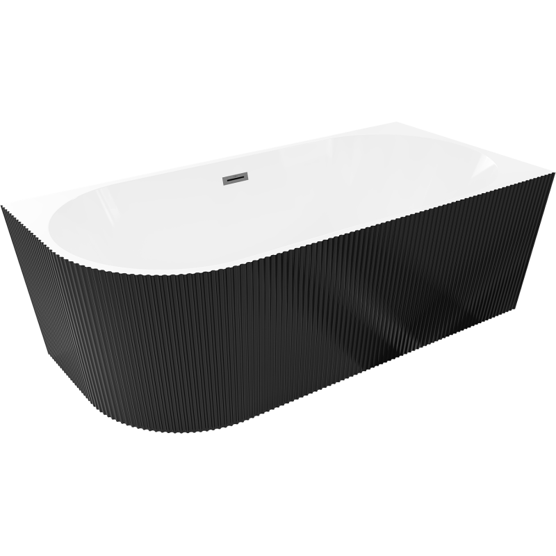 Mexen Silo volně stojící rohová pravá vana, rýhovaná 150 x 75 cm, bílá/černá, přepad gun gray kartáčovaný- 52891507575P-66