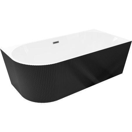 Mexen Silo volně stojící rohová pravá vana, rýhovaná 150 x 75 cm, bílá/černá, přepad gun gray kartáčovaný- 52891507575P-66