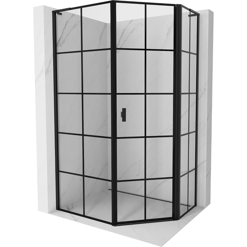 Mexen Mist L asymetrická pentagonální sprchová kabina pravá 90 x 100 cm, černá mřížka, černá - 8A8L-090-100-70-77-P