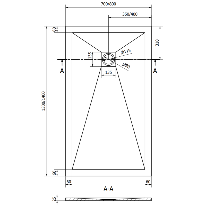 Mexen Stone+ obdélníkový kompozitový sprchový kout 130 x 70 cm, bílý - 44107013
