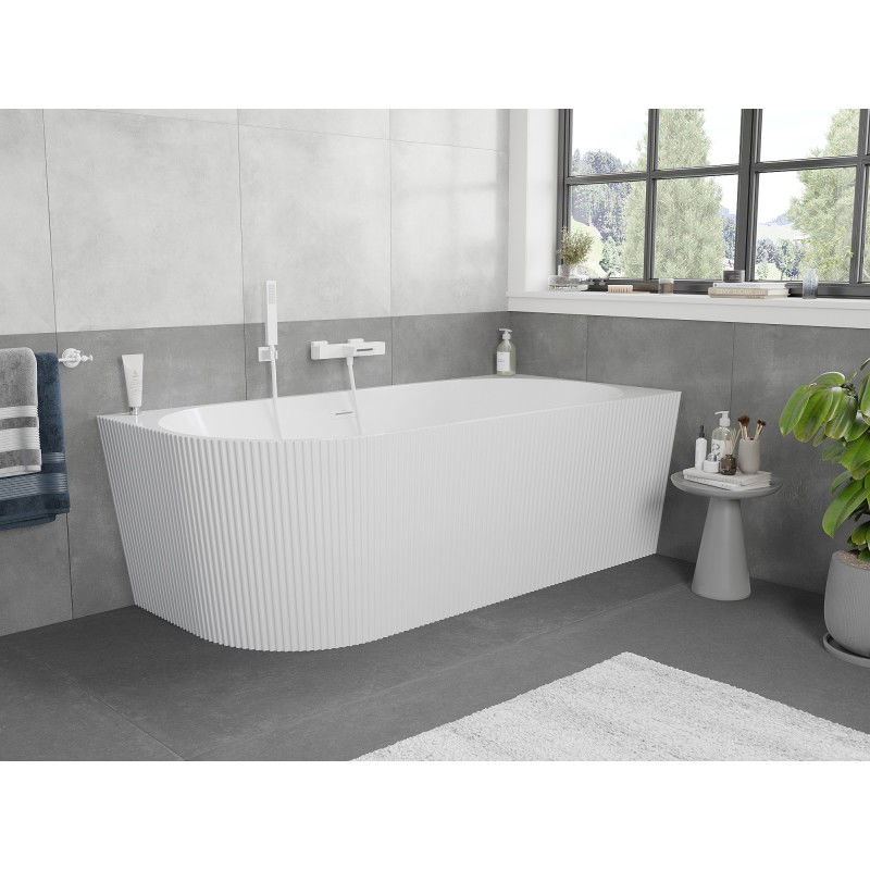 Mexen Silo volně stojící rohová vana pravá žebrovaná 170 x 80 cm, bílá, bílý přepad - 52891708000P-20