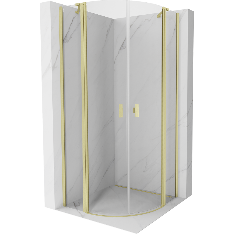 Mexen Mist půlkruhová sprchová kabina sklápěcí 100 x 100 cm, transparentní, zlatá kartáčovaná - 8A32-100-100-55-00