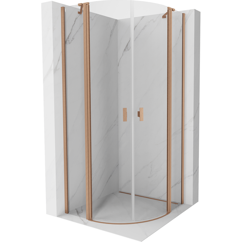 Mexen Mist půlkruhová sprchová kabina otevírací 100 x 100 cm, transparentní, kartáčovaná měď - 8A32-100-100-65-00