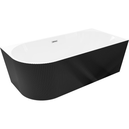 Mexen Silo volně stojící vana rohová pravá vroubkovaná 170 x 80 cm, bílá/černá, přepad chrom - 52891708075P-01