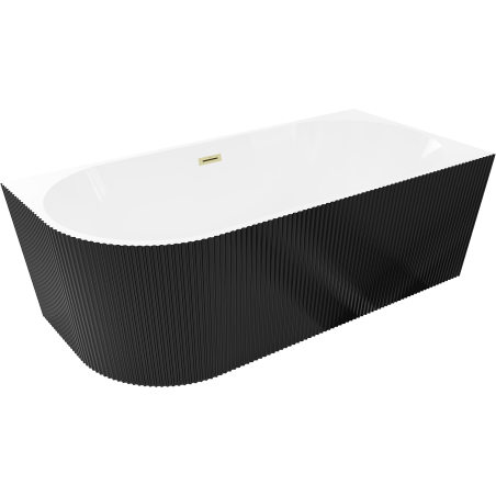 Mexen Silo volně stojící rohová vana pravá rýhovaná 170 x 80 cm, bílá/černá, přepad zlatý kartáčovaný - 52891708075P-55