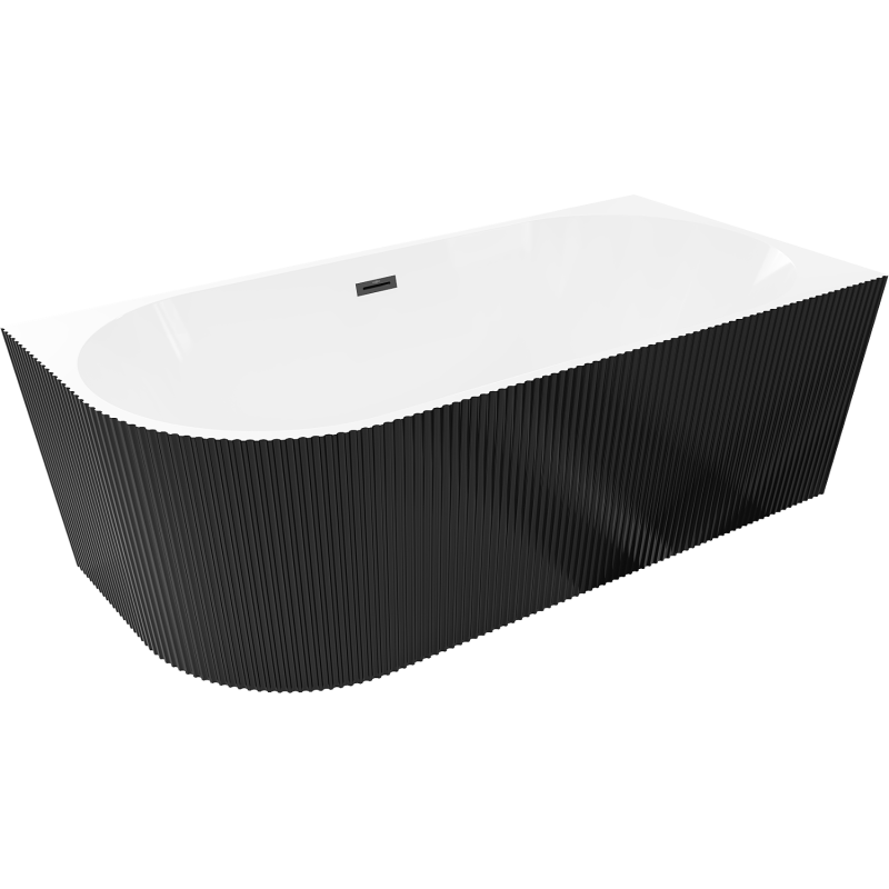 Mexen Silo volně stojící rohová vana pravá rýhovaná 170 x 80 cm, bílá/černá, černý přepad - 52891708075P-70