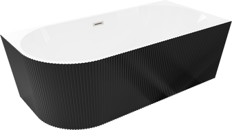 Mexen Silo volně stojící rohová vana pravá vroubkovaná 170 x 80 cm, bílá/černá, přepad broušený nikl - 52891708075P-97