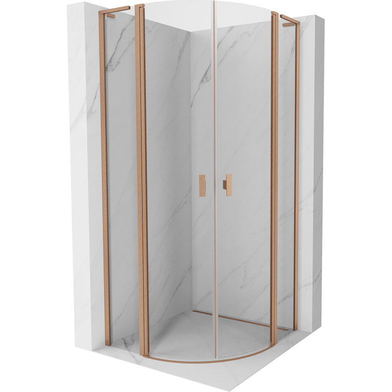 Mexen Mist L půlkruhová sprchová kabina otevíratelná 100 x 100 cm, transparentní, kartáčovaná měď - 8A32L-100-100-65-00