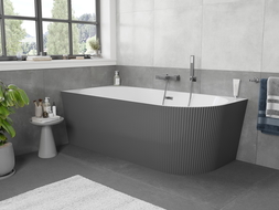 Mexen Silo volně stojící rohová vana levá rýhovaná 150 x 75 cm, bílá/šedá, přepad gun gray kartáčovaný - 52891507562L-66