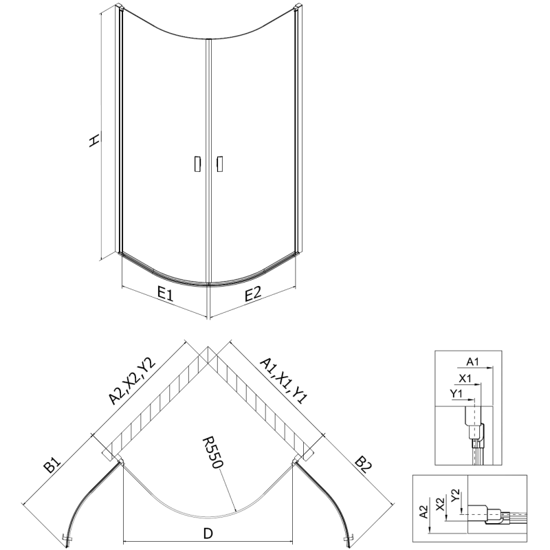 Mexen Mist polokruhový sprchový kout otevírací 80 x 80 cm, transparentní, zlatý - 8A31-080-080-50-00
