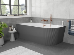 Mexen Silo volně stojící rohová vana levá rýhovaná 170 x 80 cm, bílá/šedá, přepad kartáčovaný měď - 52891708062L-65