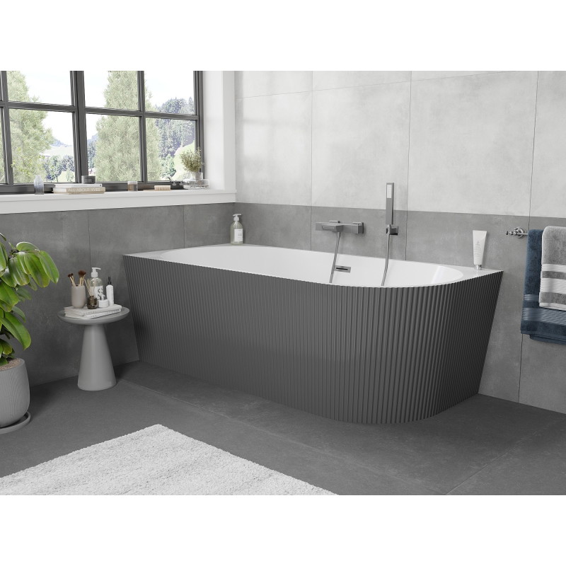 Mexen Silo volně stojící rohová vana levá s drážkami 170 x 80 cm, bílá/šedá, přepad gun metal - 52891708062L-95