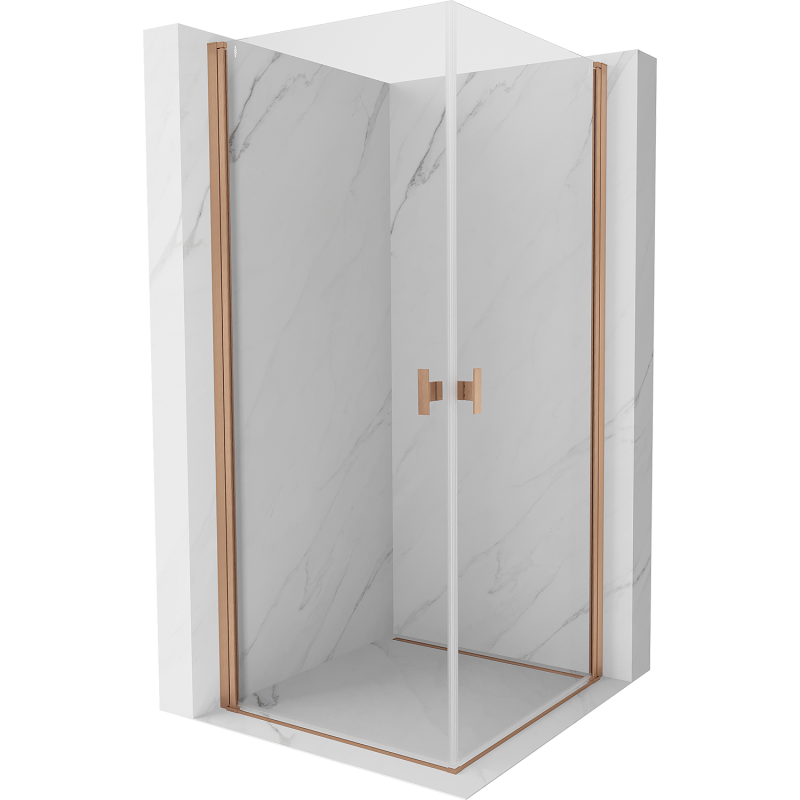 Mexen Mist-B Duo sprchový kout s otevíracími dveřmi 90 x 90 cm, průhledný, kartáčovaná měď - 8A2-090-090-65-00