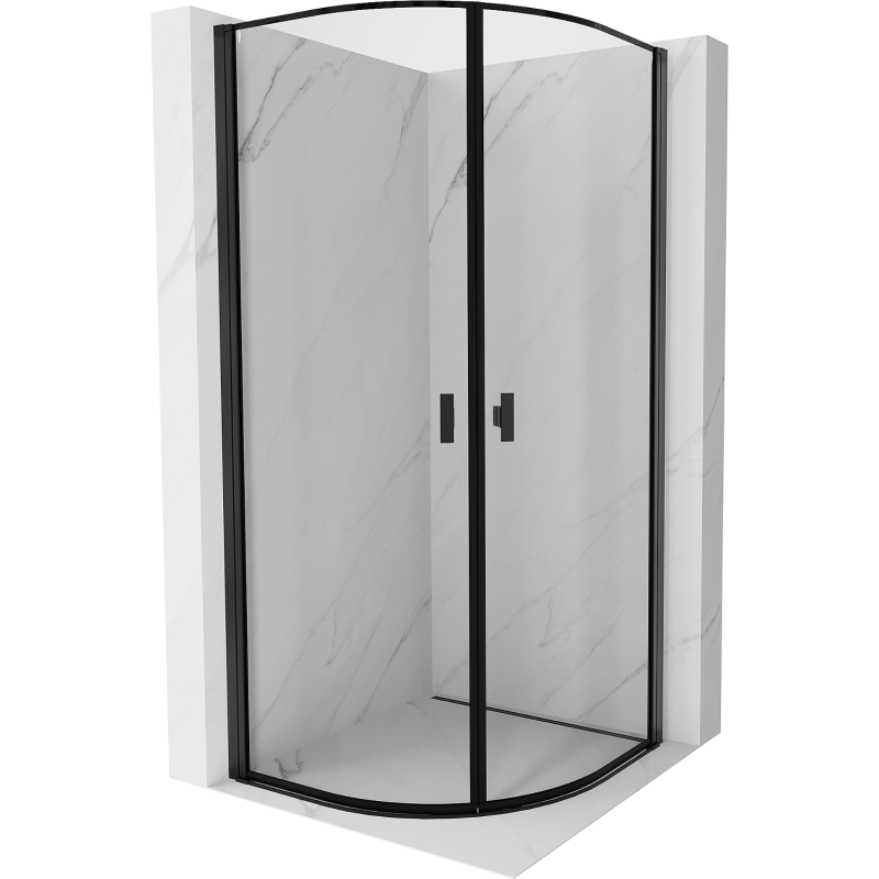 Mexen Mist, čtvrtkruhový sprchový kout s výklopnými dveřmi 90 x 90 cm, černý rám, černý - 8A31-090-090-70-70