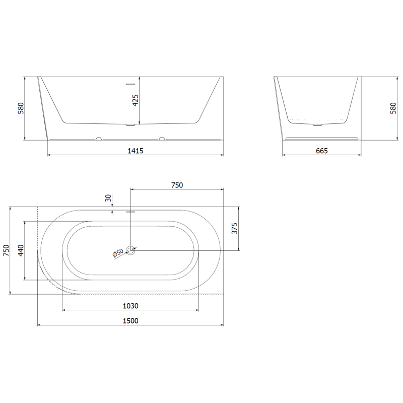 Mexen Silo vana volně stojící rohová pravá rýhovaná 150 x 75 cm, bílá/šedá, přepad zlatý - 52891507562P-50