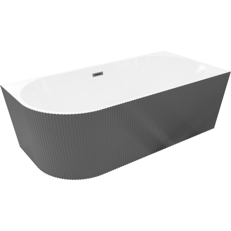 Mexen Silo volně stojící rohová vana pravá s vlnkovým povrchem 150 x 75 cm, bílá/šedá, přepad kartáčovaný gun gray
