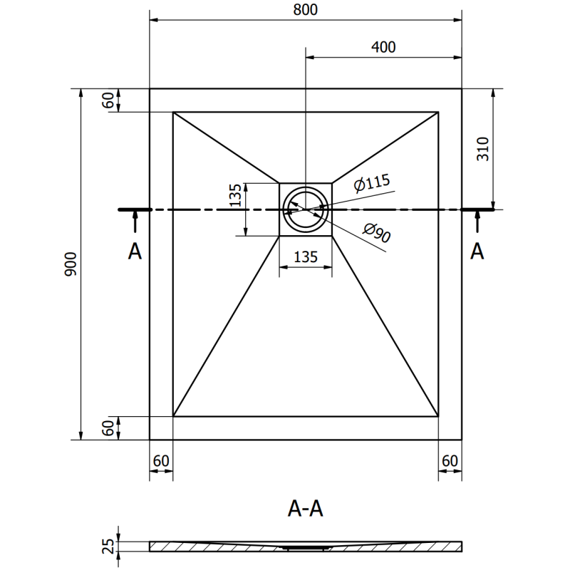 Mexen Stone+ obdélníková kompozitní sprchová vanička 90 x 80 cm, šedý-beton - 44618090