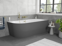 Mexen Silo volně stojící rohová vana pravá, drážkovaná 170 x 80 cm, bílá/šedá, přepad zlatý kartáčovaný - 52891708062P-55