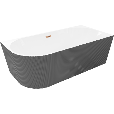 Mexen Silo volně stojící rohová vana pravá žebrovaná 170 x 80 cm, bílá/šedá, přepad kartáčovaná měď - 52891708062P-65