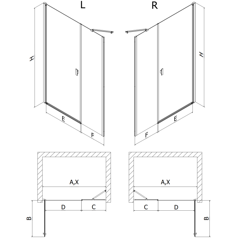 Mexen Mist-B sprchové dveře výklopné 110 cm, transparentní, kartáčovaná měď - 8A2-110-001-65-00