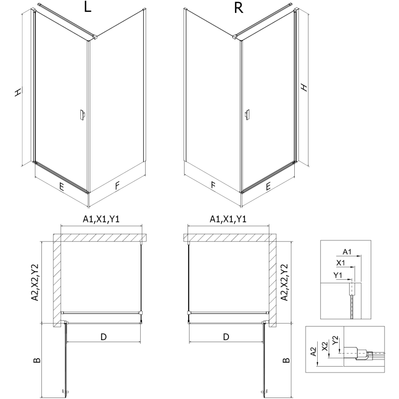 Mexen Mist-B sprchový kout pravý křídlový 90 x 90 cm, černý rám, černý - 8A2T-090-090-70-70-P