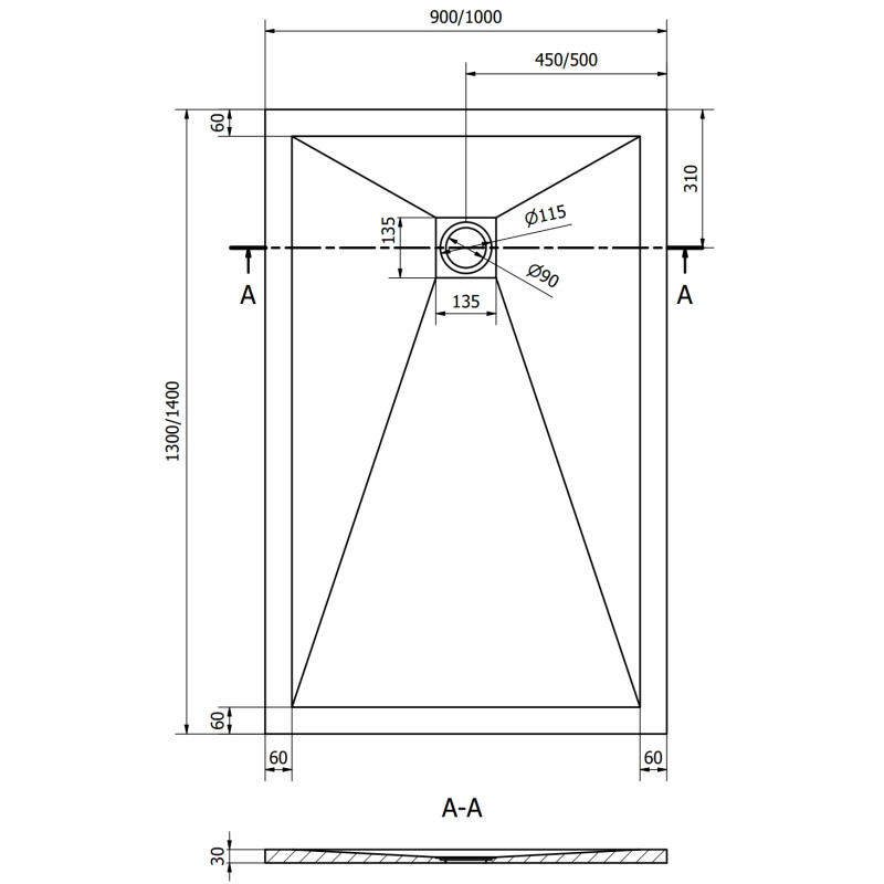 Mexen Stone+ kompozitní obdélníkový sprchový kout 140 x 100 cm, šedý beton - 44611014