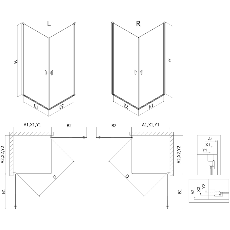 Mexen Mist-B Duo otočné sprchové kouty 80 x 80 cm, černý rámeček, černý - 8A2-080L-080P-70-70